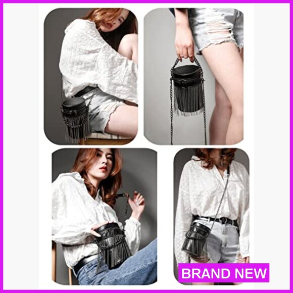 Y2K Punk Tassel Tote Gothic Fringe Shoulder Bag Funky Rock Crossbody Handbag - Picture 6 of 7